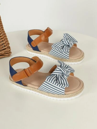 女孩蝴蝶結裝飾編織踝帶涼鞋