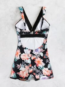 Floral Stitch Detail Cut-Out One Piece Swimsuit, For Summer Beach Vacation - Multicolor - View 6