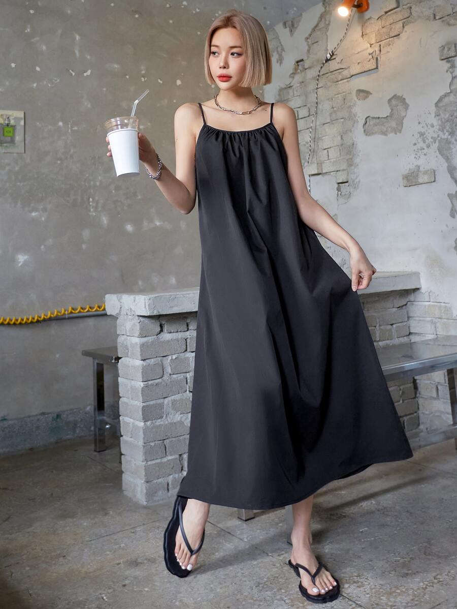 DAZY Đầm hai dây trơn, đầm maxi nữ thường ngày - màu đen - Xem 1