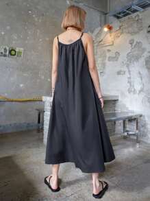 DAZY Đầm hai dây trơn, đầm maxi nữ thường ngày - màu đen - Xem 2