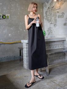 DAZY Đầm hai dây trơn, đầm maxi nữ thường ngày - màu đen - Xem 3