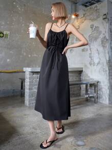 DAZY Đầm hai dây trơn, đầm maxi nữ thường ngày - màu đen - Xem 4