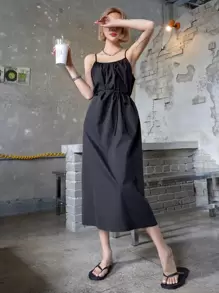 DAZY Đầm hai dây trơn, đầm maxi nữ thường ngày - màu đen - Xem 5