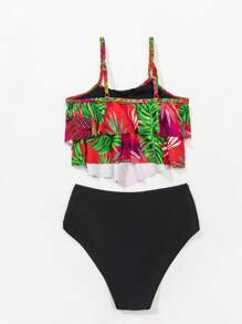 Tropical Print Tiered Layer Tankini Summer Beach - Multicolor - View 2