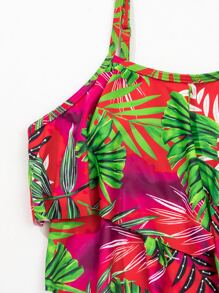 Tropical Print Tiered Layer Tankini Summer Beach - Multicolor - View 6