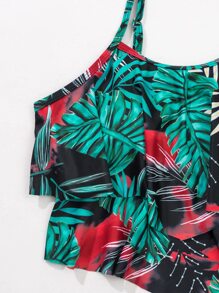 SHEIN Swim Tankini à imprimé tropical et à plusieurs niveaux pour la plage d\'été