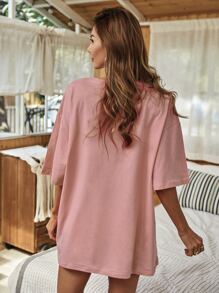 SHEIN Essnce Mountain And Slogan Graphic Drop Shoulder Tee