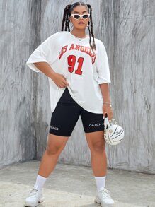 SHEIN Coolane Plus Size Letter Graphic Drop Shoulder Tee - White - View 4