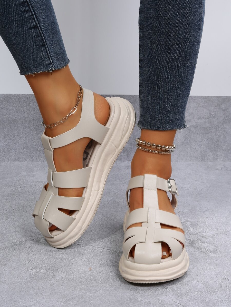 Buckle Decor Sport Sandals - Beige - View 1
