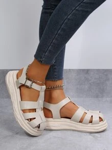 Buckle Decor Sport Sandals - Beige - View 2