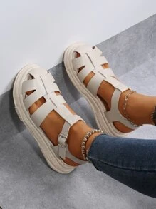 Buckle Decor Sport Sandals - Beige - View 4