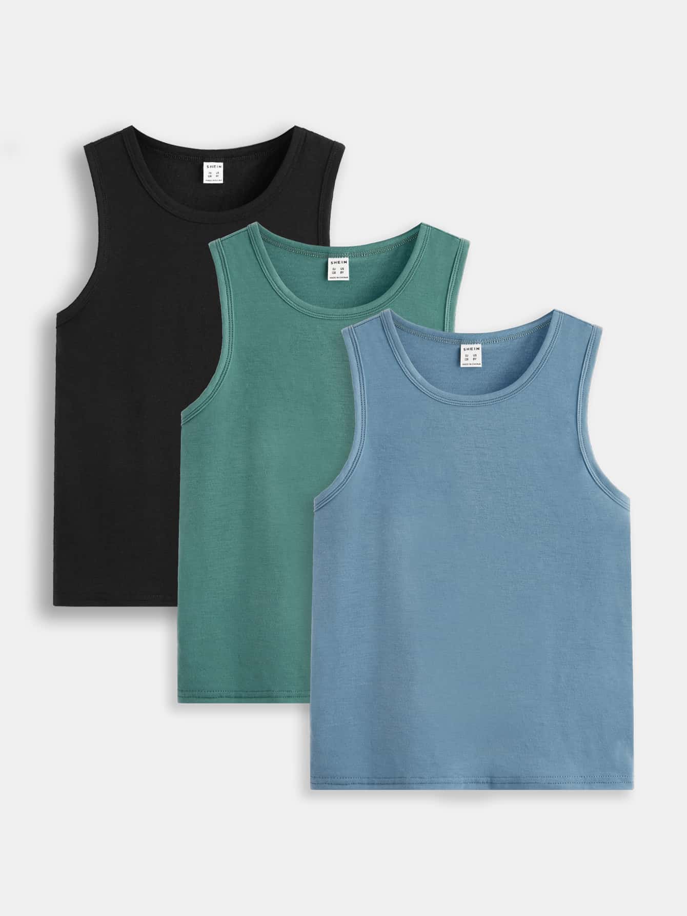 SHEIN Boys 3pcs Solid Round Neck Tank Top - Multicolor - View 1