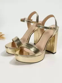 Spring/Summer Fashionable Chunky Heel Waterproof Platform Sandals, Suitable For Halloween, Thanksgiving, Christmas - Gold - View 3