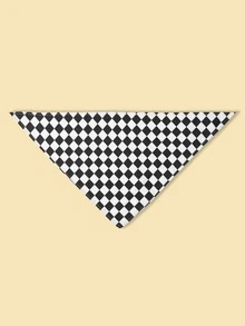 1pc Plaid Pattern Pet Bandana - Đen và trắng - Xem 2