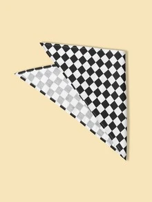 1pc Plaid Pattern Pet Bandana - Đen và trắng - Xem 3