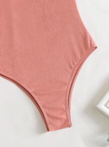 Frill Trim Rib One-Piece Swimsuit, For Summer Beach Vacation - Rusty Rose - View 4