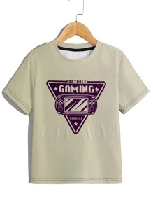 Niños Camiseta con estampado de consola de juego & letra - Beis - Ver 1
