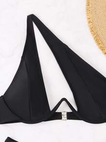 SHEIN Swim Summer Beach Mono Bikini Set Cut Out Push Up Bra Top & High Cut Bikini Bottom 2 Pieces Bikini - Black - View 3