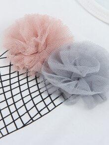 Toddler Girls Geo Print Stereo Flower Ruffle Trim Top & Belted Trousers - Multicolor - View 3