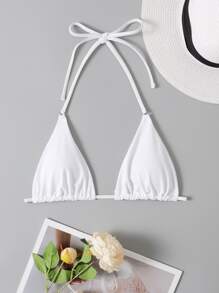 SHEIN Swim Top bikini triángulo simple halter - Blanco - Ver 1