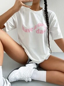 SHEIN Unity Slogan Graphic Drop Shoulder Tee - White - View 1