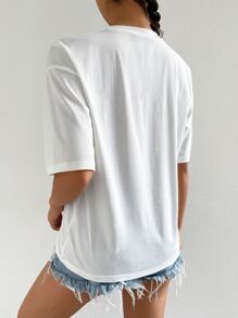 SHEIN Unity Slogan Graphic Drop Shoulder Tee - White - View 2