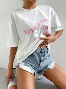 SHEIN Unity Slogan Graphic Drop Shoulder Tee - White - View 3