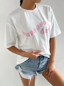 SHEIN Unity Slogan Graphic Drop Shoulder Tee - White - View 6