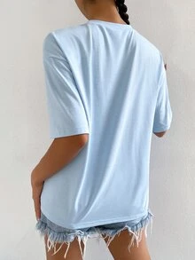 SHEIN Unity Slogan Graphic Drop Shoulder Tee - Baby Blue - View 2
