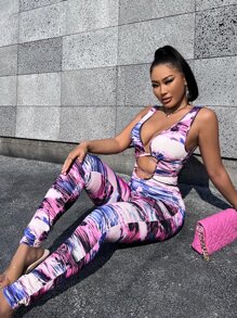 SHEIN SXY Đơn vị Nữ Hội Chữ thập Cắt ra Buộc lại Tất cả trên in - Nhiều màu - Xem 4