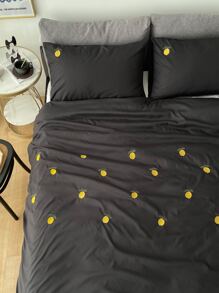Bộ bìa duvet thêu chanh không có chất làm đầy - màu đen - Xem 1