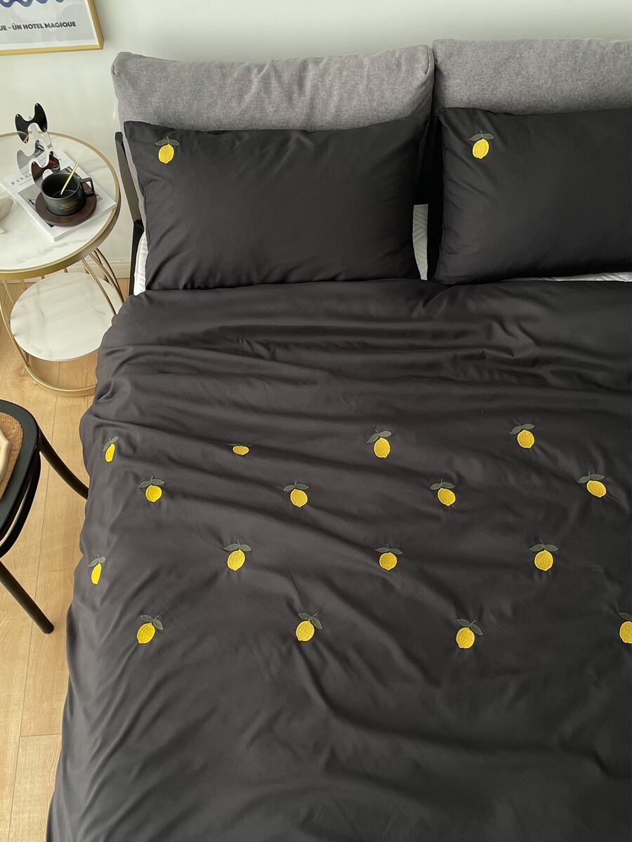 Bộ bìa duvet thêu chanh không có chất làm đầy - màu đen - Xem 1