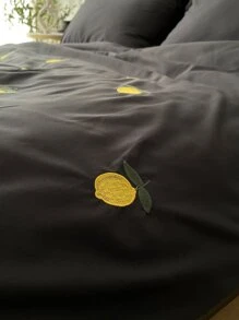 Bộ bìa duvet thêu chanh không có chất làm đầy - màu đen - Xem 2