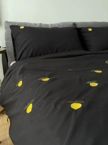 Bộ bìa duvet thêu chanh không có chất làm đầy - màu đen - Xem 3