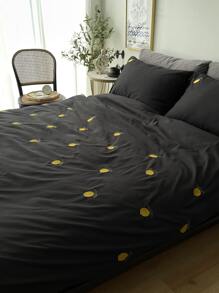 Bộ bìa duvet thêu chanh không có chất làm đầy - màu đen - Xem 4