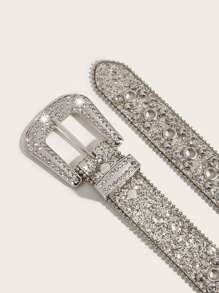 SHEIN Rhinestone Decor Buckle Belt Street Halloween - Silver - View 3