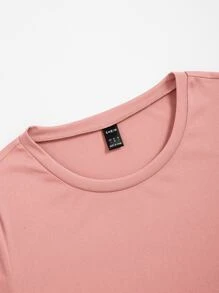 SHEIN Unity Solid Round Neck Tee - Coral Pink - View 4