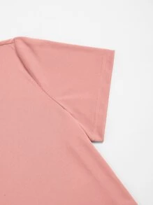 SHEIN Unity Solid Round Neck Tee - Coral Pink - View 5