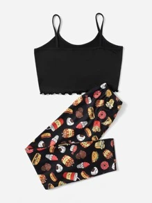 Girls Cartoon Graphic Lettuce Trim PJ Set - Black - View 2
