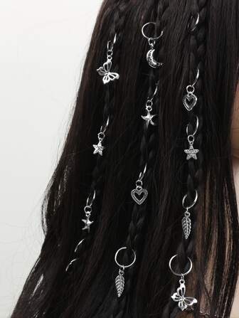 22 pièces décoration de cœur et étoiles, anneau de cheveux papillon