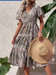 SHEIN Unity Đầm Viên lá sen Trọn gói Paisley Boho - Nhiều màu - Xem 3
