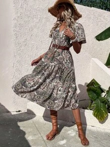 SHEIN Unity Đầm Viên lá sen Trọn gói Paisley Boho - Nhiều màu - Xem 4