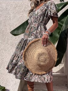 SHEIN Unity Đầm Viên lá sen Trọn gói Paisley Boho - Nhiều màu - Xem 5