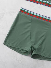 Geometric Tape Rib Halter Bikini Set, For Summer Beach Vacation - Green - View 5