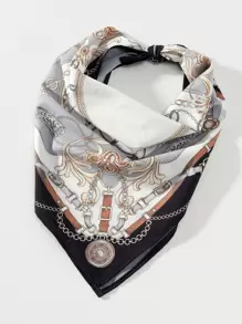 1件装女士链条印花方巾/头带，沙滩/度假配饰发带头巾发箍吸汗带，适合上学、大学、秋冬季节，女士度假装扮必备，柔软头巾 - 彩色 - 查看 2