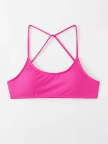 SHEIN Swim Summer Beach Plain Backless Bikini Top - Hot Pink - View 4