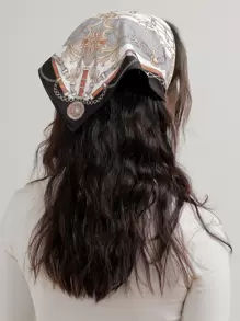 1件装女士链条印花方巾/头带，沙滩/度假配饰发带头巾发箍吸汗带，适合上学、大学、秋冬季节，女士度假装扮必备，柔软头巾 - 彩色 - 查看 4