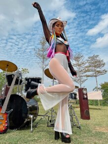 Sheer Mesh Flare Leg Trousers - White - View 6