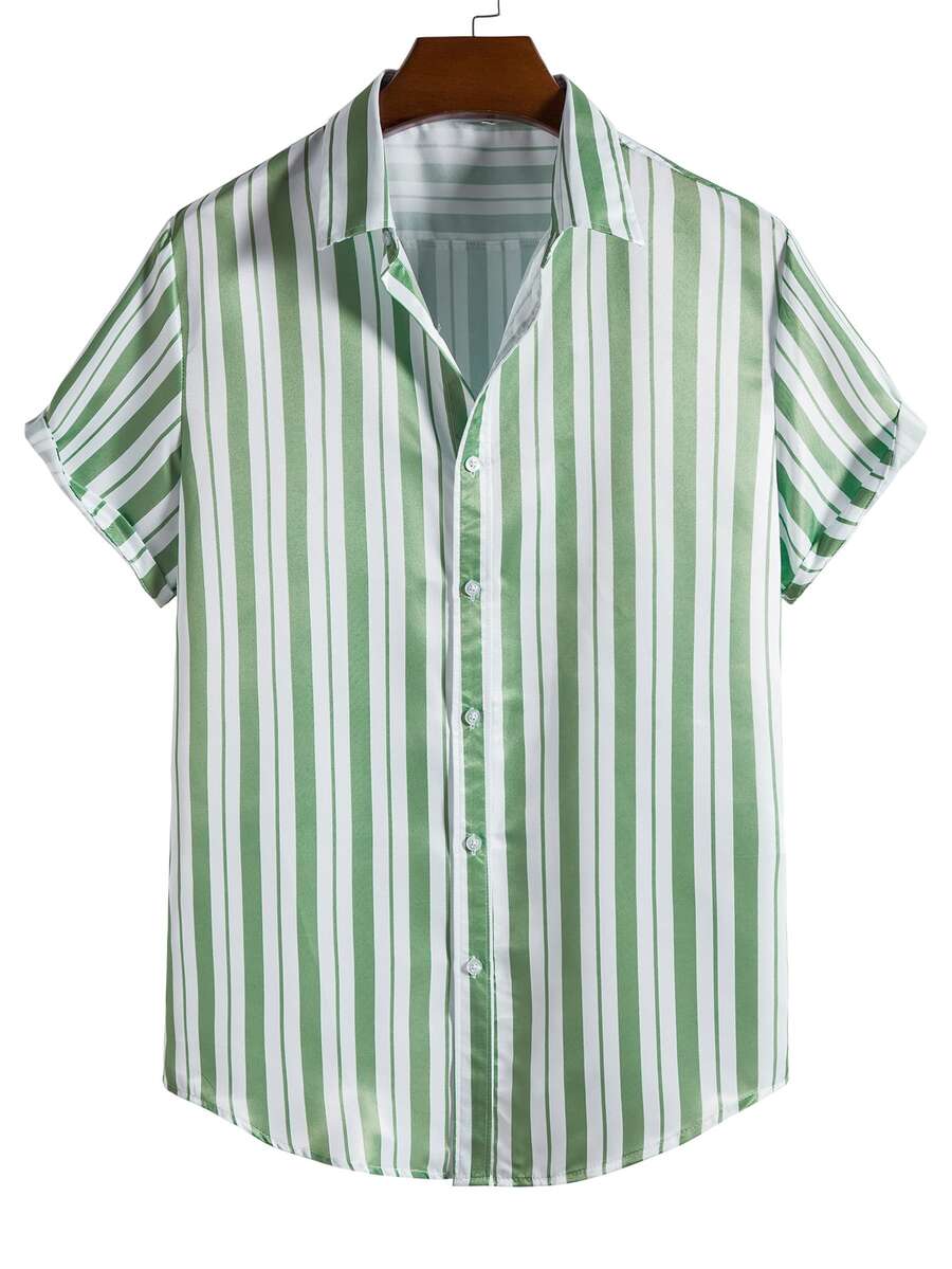 Manfinity Hombres Camisa con estampado de rayas con botón - Multicolor - Ver 1