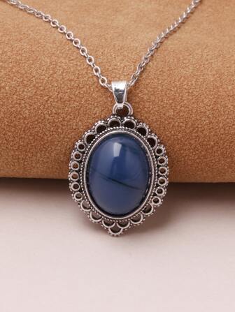 1 szt. granatowy naszyjnik z wisiorkiem z żywicy syntetycznej z kamieniami szlachetnymi, uniwersalny design na każdą porę roku, dostępny w wielu kolorach